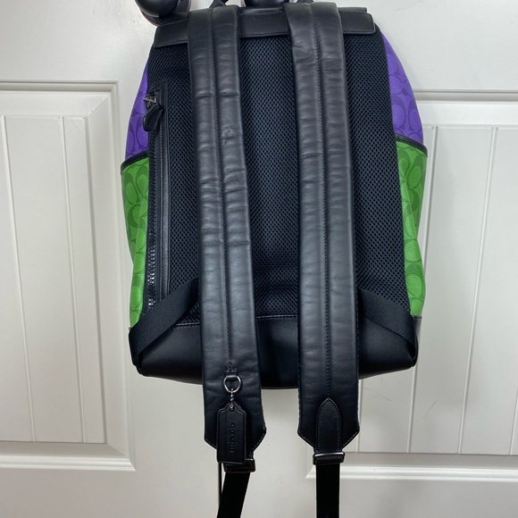 Coach Color Block Track Backpack Signature Leather Bright Blue Men’s - Picture 3 of 11